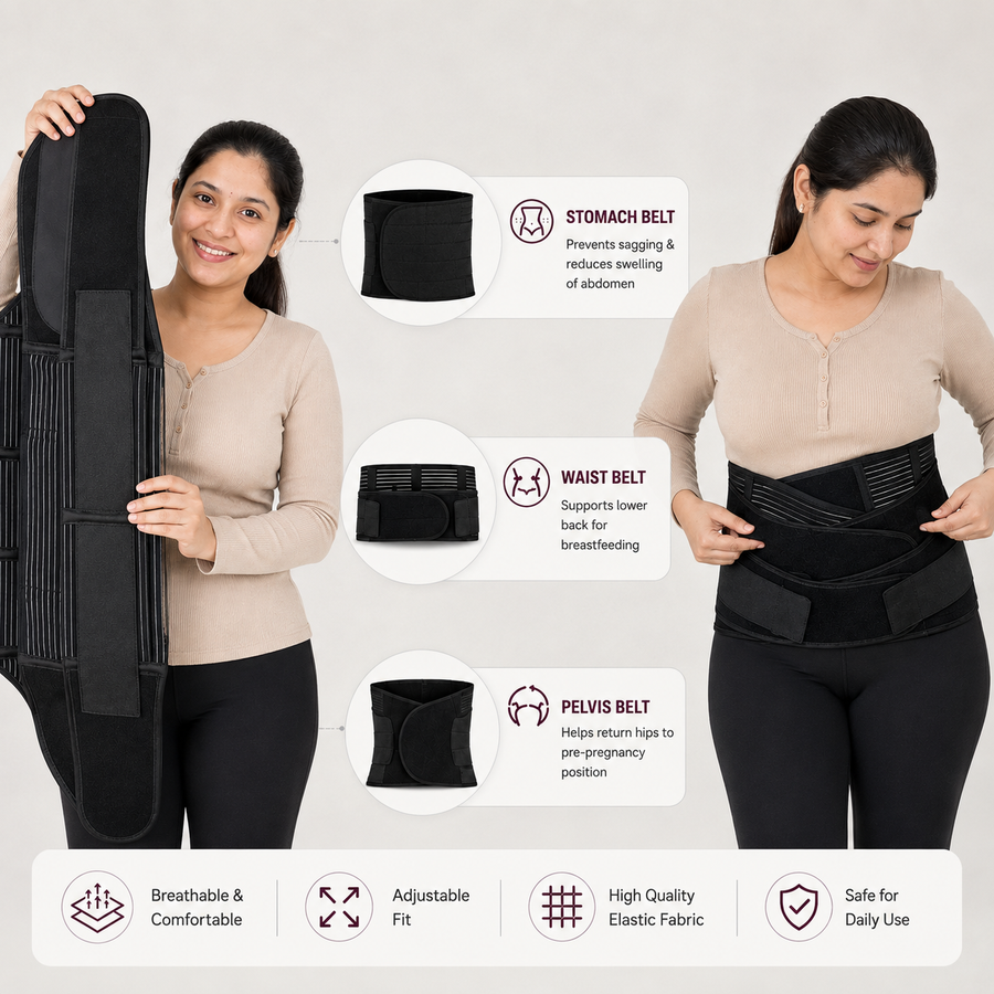 Home of Wellness 3-in-1 Body Support Belt | Medical-Grade Fabric | Breathable | Skin Friendly | 1 Year Warranty