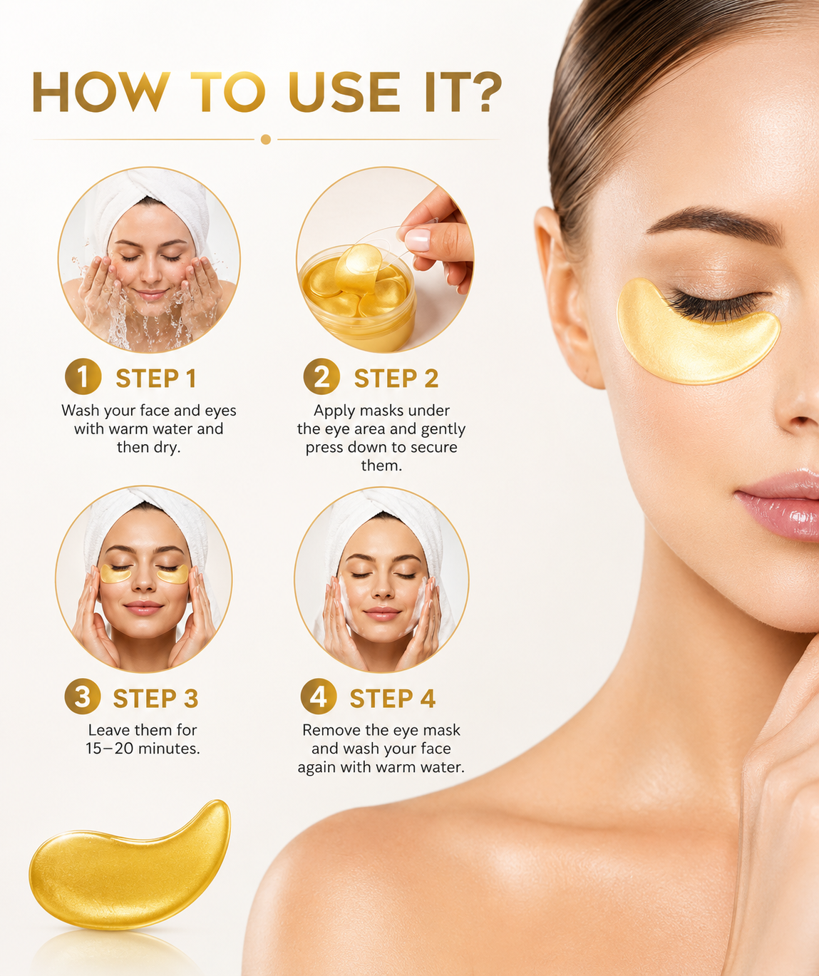 24K Gold Hydrogel Under Eye Patches – Dark Circles & Puffiness Relief