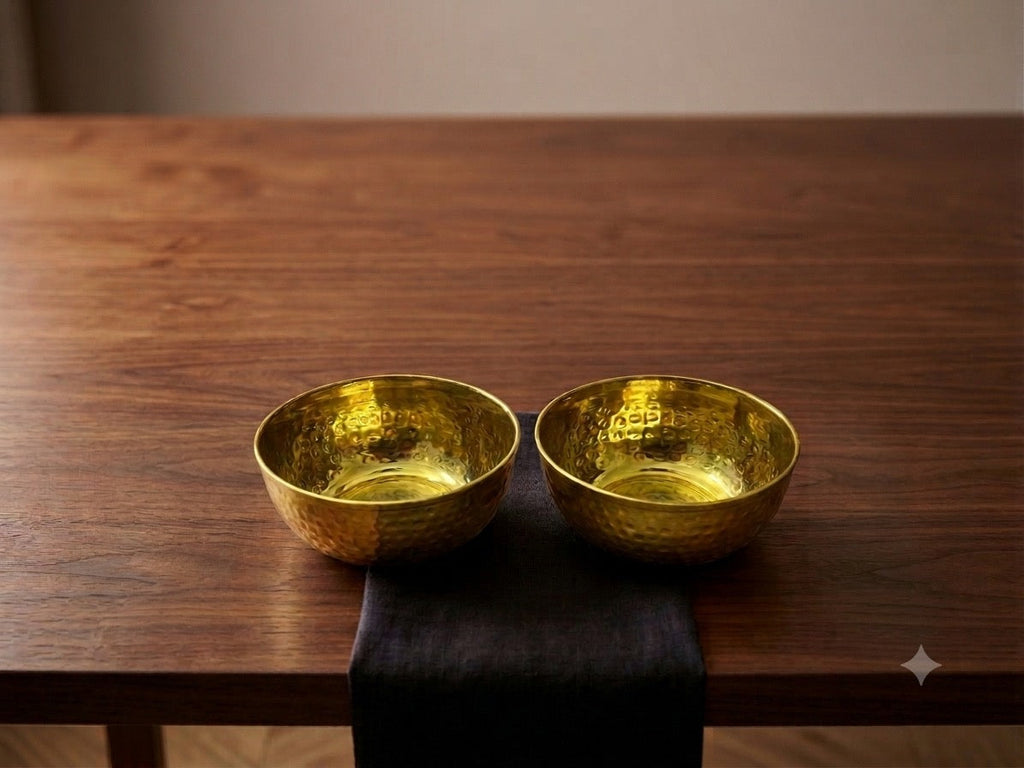 Set of two hammered copper katori bowls